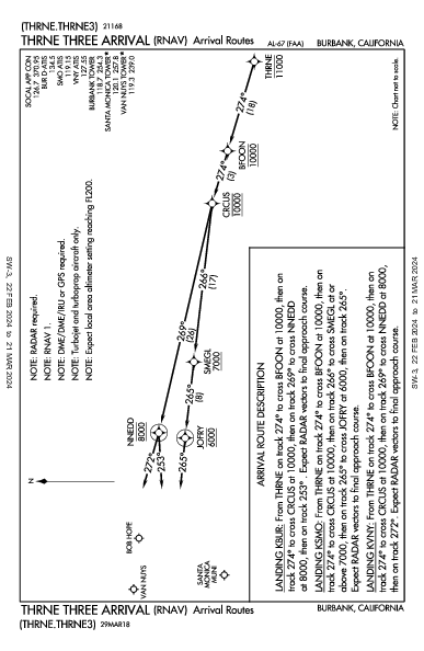 Bob Hope Burbank, CA (KBUR): THRNE THREE (RNAV) (STAR)