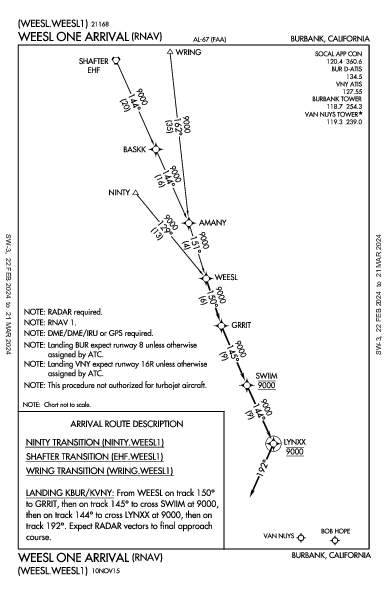 Bob Hope Burbank, CA (KBUR): WEESL ONE (RNAV) (STAR)