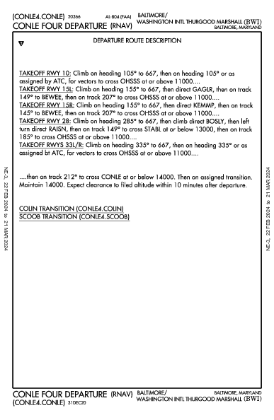 Baltimore Baltimore, MD (KBWI): CONLE FOUR (RNAV) (DP)