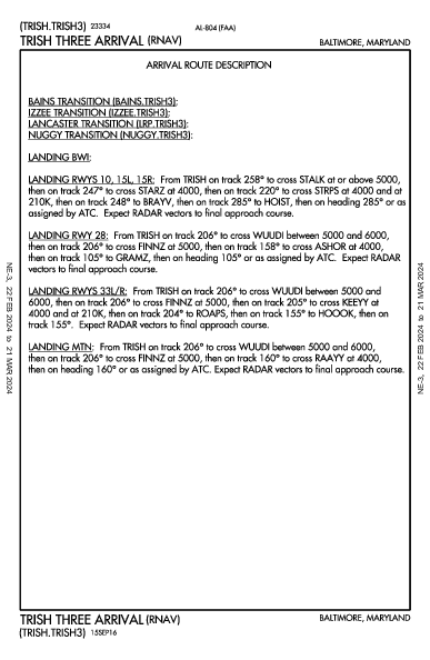 Int'l de Baltimore-Washington Baltimore, MD (KBWI): TRISH THREE (RNAV) (STAR)