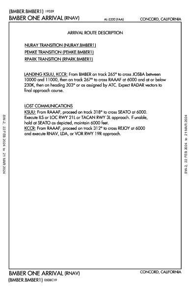 Buchanan Fld Concord, CA (KCCR): BMBER ONE (RNAV) (STAR)