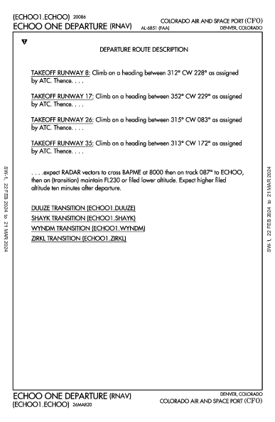 Colorado Air and Space Port Denver, CO (KCFO): ECHOO ONE (RNAV) (DP)