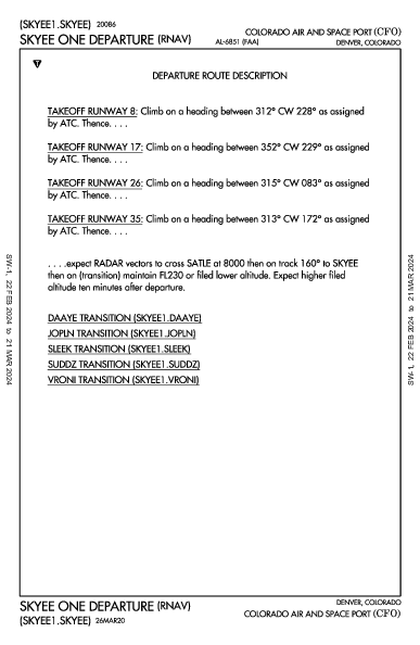 Colorado Air and Space Port Denver, CO (KCFO): SKYEE ONE (RNAV) (DP)