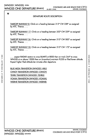 Colorado Air and Space Port Denver, CO (KCFO): WNGSS ONE (RNAV) (DP)