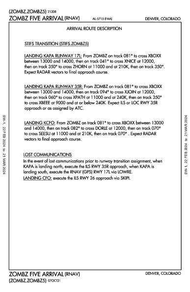 Colorado Air and Space Port Denver, CO (KCFO): ZOMBZ FIVE (RNAV) (STAR)