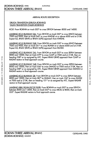 Cuyahoga County Cleveland, OH (KCGF): ROKNN THREE (RNAV) (STAR)