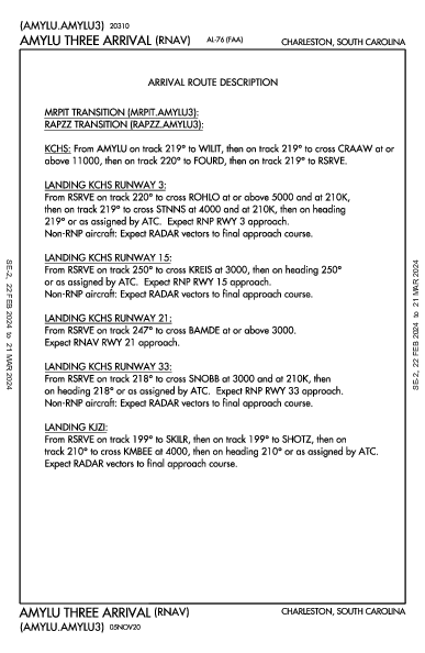 Charleston Intl/AFB Charleston, SC (KCHS): AMYLU THREE (RNAV) (STAR)