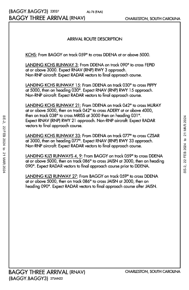 Charleston Intl/AFB Charleston, SC (KCHS): BAGGY THREE (RNAV) (STAR)