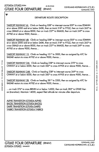 克里夫蘭霍普金斯國際機場 Cleveland, OH (KCLE): GTLKE FOUR (RNAV) (DP)