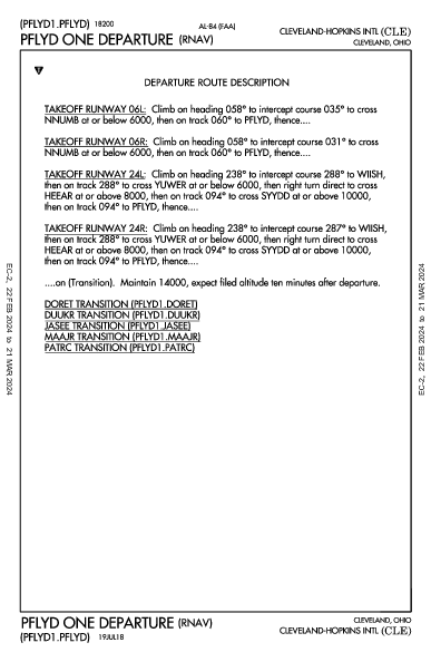 Кливленд Cleveland, OH (KCLE): PFLYD ONE (RNAV) (DP)