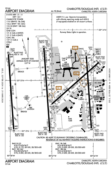 مطار تشارلوت دوغلاس الدولي Charlotte, NC (KCLT): AIRPORT DIAGRAM (APD)