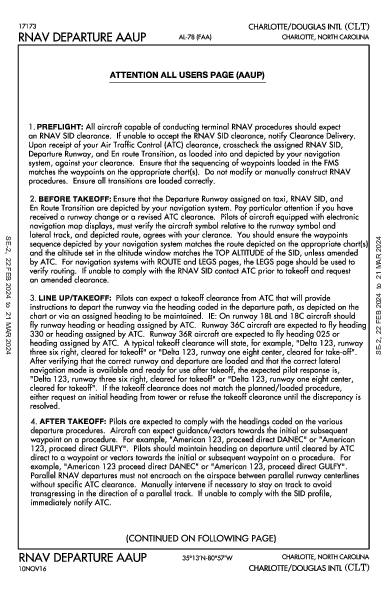 夏洛特/道格拉斯國際機場 Charlotte, NC (KCLT): RNAV DP AAUP (DAU)