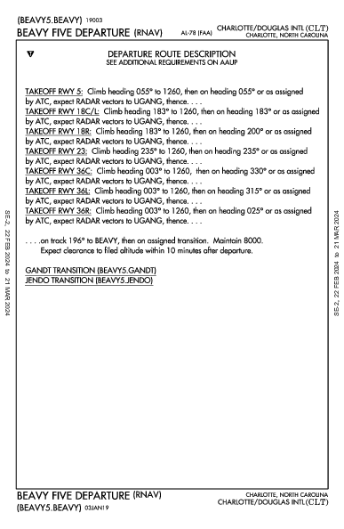 夏洛特/道格拉斯國際機場 Charlotte, NC (KCLT): BEAVY FIVE (RNAV) (DP)