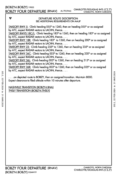 مطار تشارلوت دوغلاس الدولي Charlotte, NC (KCLT): BOBZY FOUR (RNAV) (DP)