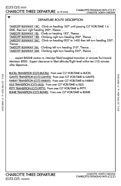 夏洛特/道格拉斯國際機場 Charlotte, NC (KCLT): CHARLOTTE THREE (DP)