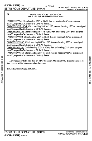 Charlotte/Douglas Intl Charlotte, NC (KCLT): ESTRR FOUR (RNAV) (DP)