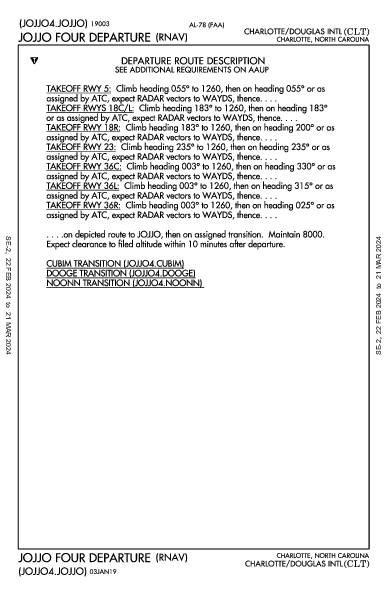 夏洛特/道格拉斯國際機場 Charlotte, NC (KCLT): JOJJO FOUR (RNAV) (DP)