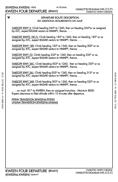 夏洛特/道格拉斯國際機場 Charlotte, NC (KCLT): KWEEN FOUR (RNAV) (DP)