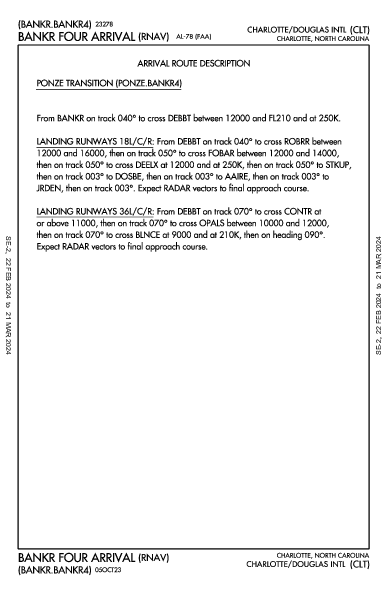 Int'l de Charlotte-Douglas Charlotte, NC (KCLT): BANKR FOUR (RNAV) (STAR)
