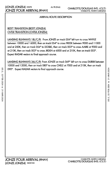 Int'l de Charlotte-Douglas Charlotte, NC (KCLT): JONZE FOUR (RNAV) (STAR)
