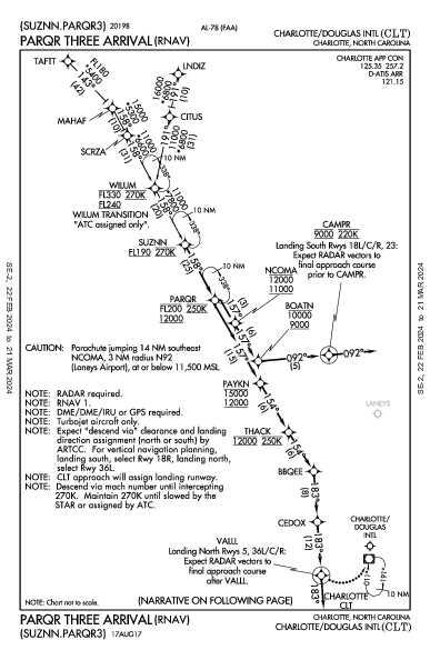 夏洛特/道格拉斯國際機場 Charlotte, NC (KCLT): PARQR THREE (RNAV) (STAR)