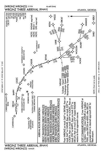 Cherokee County Rgnl Canton, GA (KCNI): WRGNZ THREE (RNAV) (STAR)