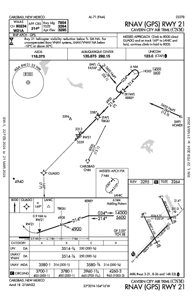 Cavern City Air Trml Carlsbad, NM (KCNM): RNAV (GPS) RWY 21 (IAP)