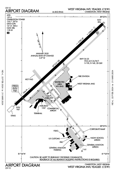 West Virginia Intl Yeager Charleston, WV (KCRW): AIRPORT DIAGRAM (APD)