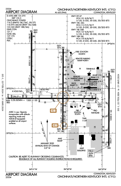 辛辛那堤/北肯塔基國際機場 Hebron, KY (KCVG): AIRPORT DIAGRAM (APD)