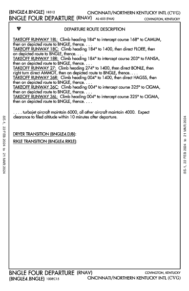 辛辛那堤/北肯塔基國際機場 Hebron, KY (KCVG): BNGLE FOUR (RNAV) (DP)