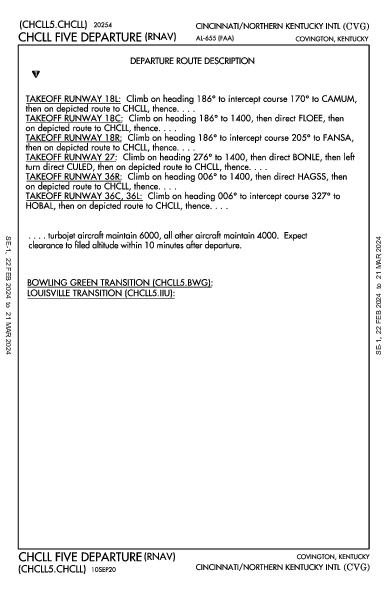 Цинциннати/Северный Кентукки Hebron, KY (KCVG): CHCLL FIVE (RNAV) (DP)