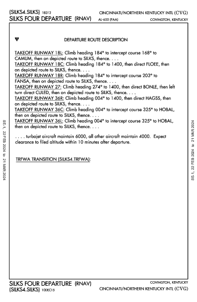 Цинциннати/Северный Кентукки Hebron, KY (KCVG): SILKS FOUR (RNAV) (DP)