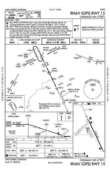 Chennault Intl Lake Charles, LA (KCWF): RNAV (GPS) RWY 15 (IAP)