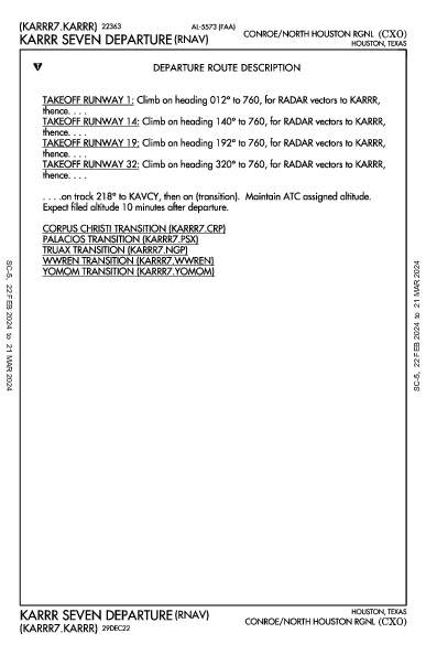 Conroe/North Houston Rgnl Houston, TX (KCXO): KARRR SEVEN (RNAV) (DP)