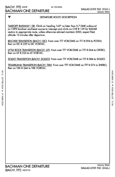 Dallas Love Field Dallas, TX (KDAL): BACHMAN ONE (DP)