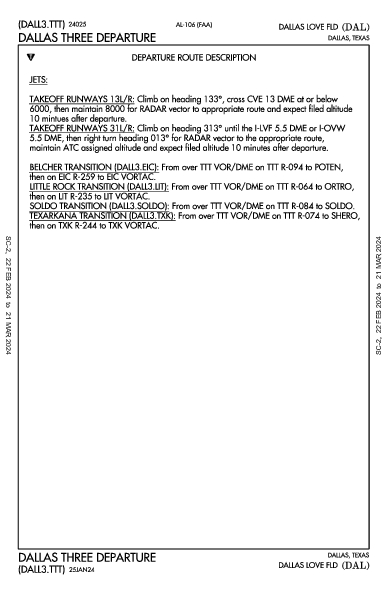 ダラス・ラブフィールド空港 Dallas, TX (KDAL): DALLAS THREE (DP)