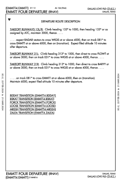 ダラス・ラブフィールド空港 Dallas, TX (KDAL): EMMTT FOUR (RNAV) (DP)