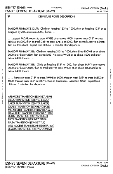 Dallas Love Field Dallas, TX (KDAL): ESNYE SEVEN (RNAV) (DP)