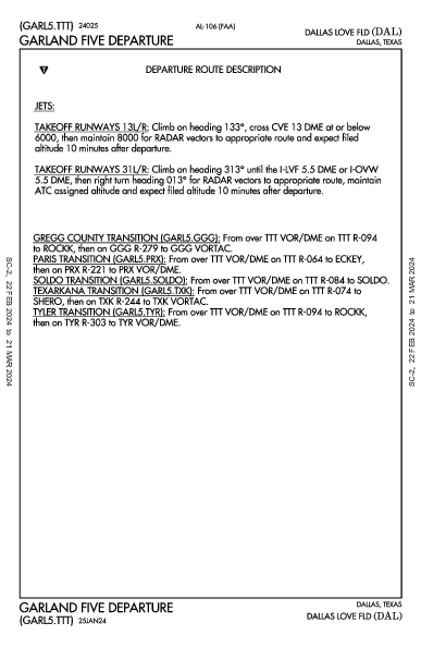 Dallas Love Field Dallas, TX (KDAL): GARLAND FIVE (DP)