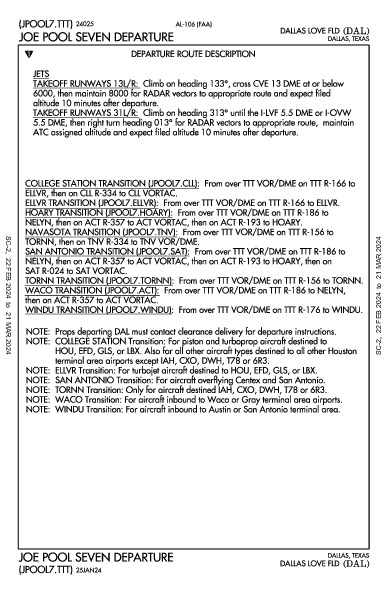 Dallas Love Field Dallas, TX (KDAL): JOE POOL SEVEN (DP)