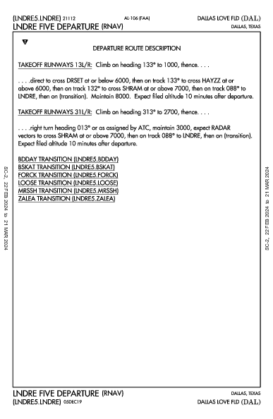Dallas Love Field Dallas, TX (KDAL): LNDRE FIVE (RNAV) (DP)