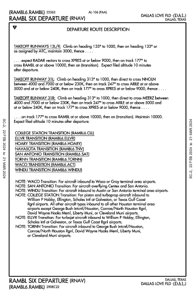 Dallas Love Field Dallas, TX (KDAL): RAMBL SIX (RNAV) (DP)
