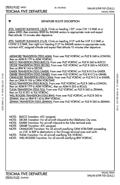 Dallas Love Fld Dallas, TX (KDAL): TEXOMA FIVE (DP)