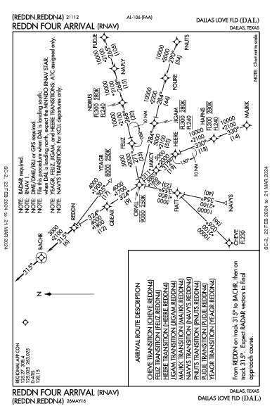 ダラス・ラブフィールド空港 Dallas, TX (KDAL): REDDN FOUR (RNAV) (STAR)