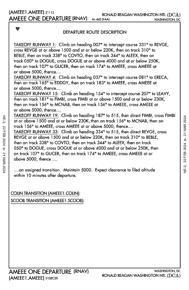 罗纳德·里根华盛顿国家机场 Washington, DC (KDCA): AMEEE ONE (RNAV) (DP)