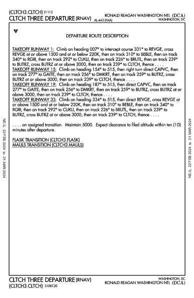 罗纳德·里根华盛顿国家机场 Washington, DC (KDCA): CLTCH THREE (RNAV) (DP)