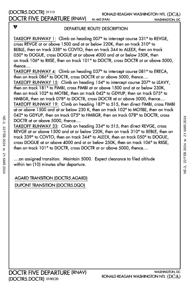 Washington-Ronald-Reagan-National Washington, DC (KDCA): DOCTR FIVE (RNAV) (DP)