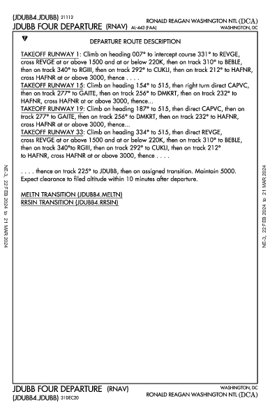 罗纳德·里根华盛顿国家机场 Washington, DC (KDCA): JDUBB FOUR (RNAV) (DP)