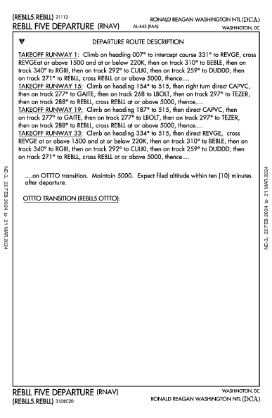 罗纳德·里根华盛顿国家机场 Washington, DC (KDCA): REBLL FIVE (RNAV) (DP)