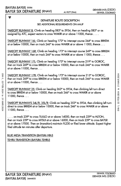 덴버 국제공항 Denver, CO (KDEN): BAYLR SIX (RNAV) (DP)